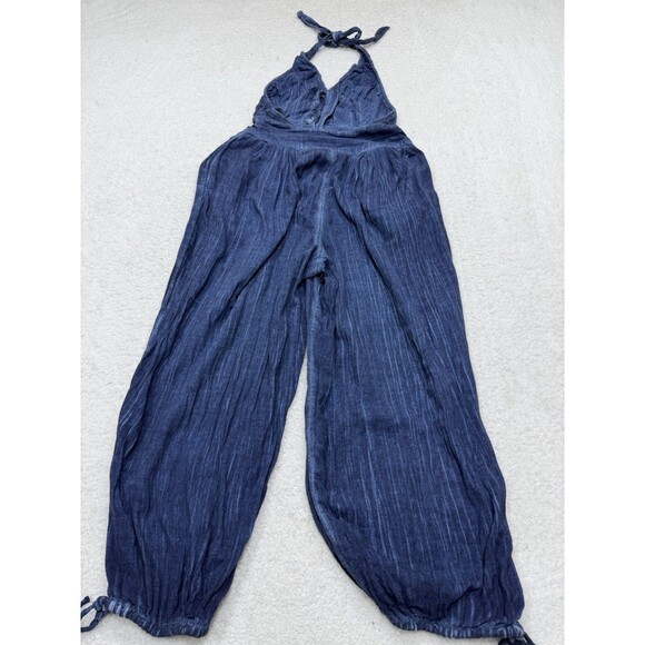 Free People Blue Jumpsuit Women Balloon Leg Button Up Retro Boho  Preppy Small - Picture 8 of 13